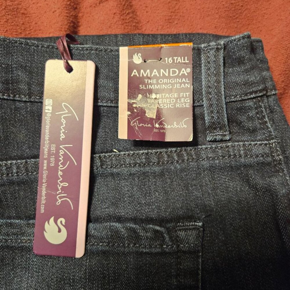 Gloria Vanderbilt Amanda Stretch Dark Blue Denim Tapered Leg Jeans Plus 16 Tall